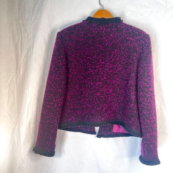 Bridgetown Collection Purple Tweed Fringe Trim Wool Blend Blazer Size 12 - Picture 2 of 10